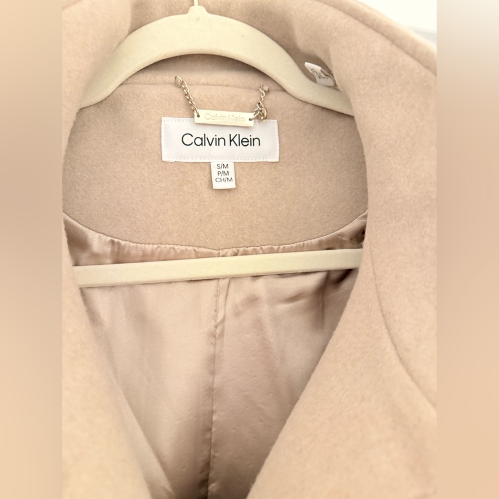 Calvin Klein Beige Cape Coat with Tie Waist - Picture 2 of 5
